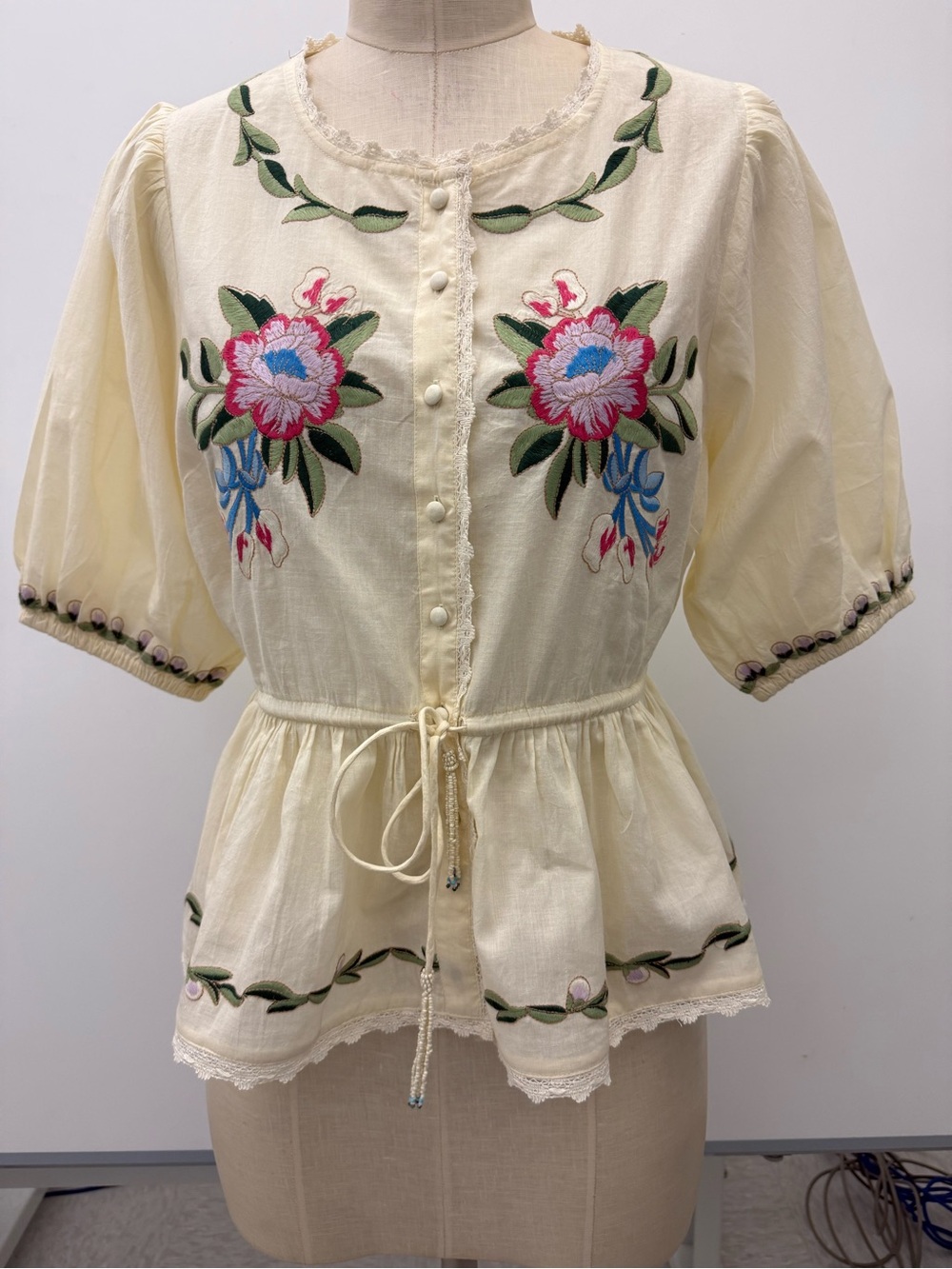 Jennifer & Grace Embroidered Peplum Blouse with Floral Detail - medium